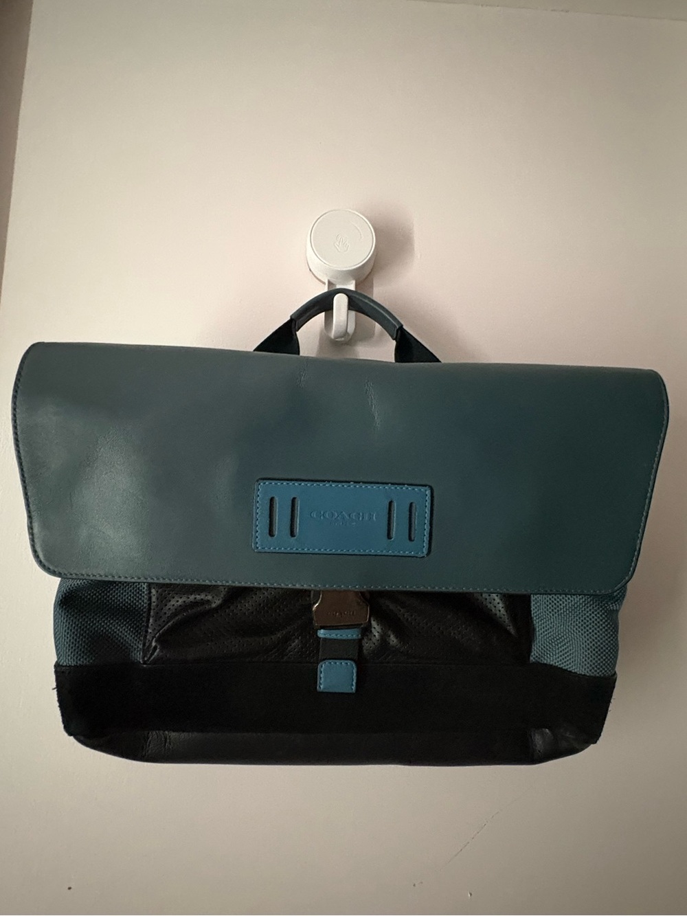 Coach Men's Teal and Black Leather Messenger Satchel